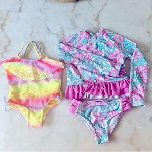 Tommy Bahama 3T Rash Guard Swimsuit Pink Ruffle Hibiscus Wonder Nation Rainbow